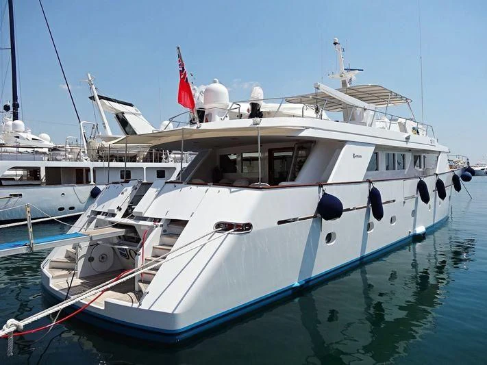 a boat in the water aboard IOVY Yacht for Sale