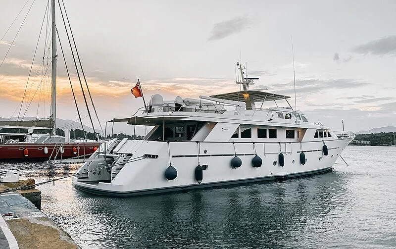 a boat in the water aboard IOVY Yacht for Sale