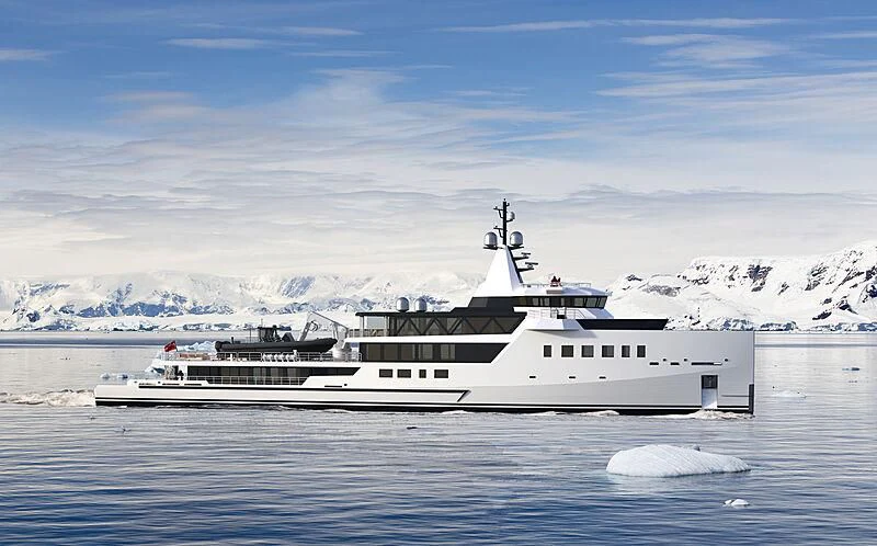 a large white ship in the water aboard DAMEN YACHTING CUSTOM HYBRID 75 Yacht for Sale