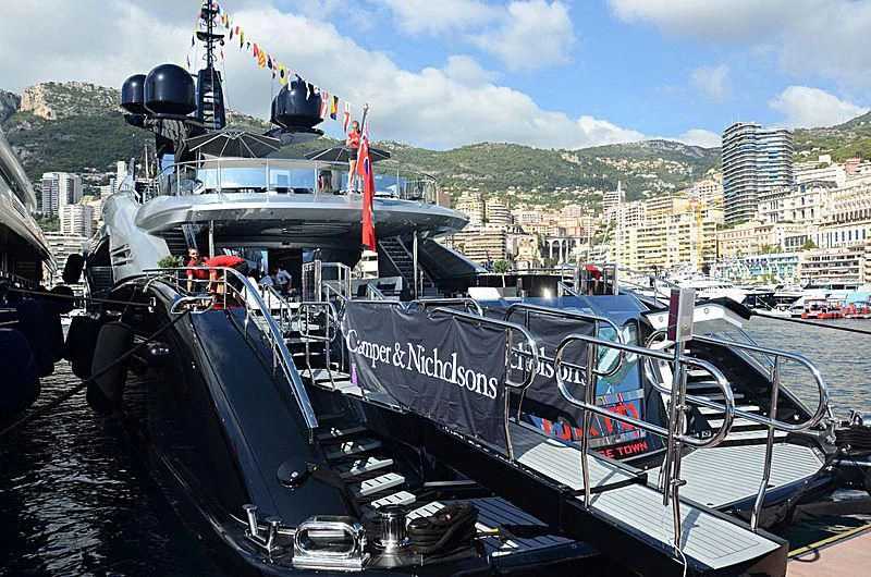 a boat on a dock aboard OKTO Yacht for Charter