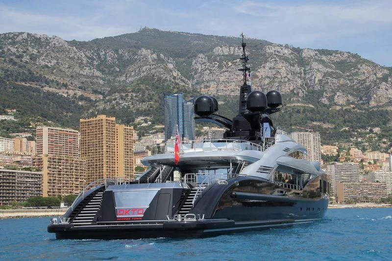 a large boat in the water aboard OKTO Yacht for Charter