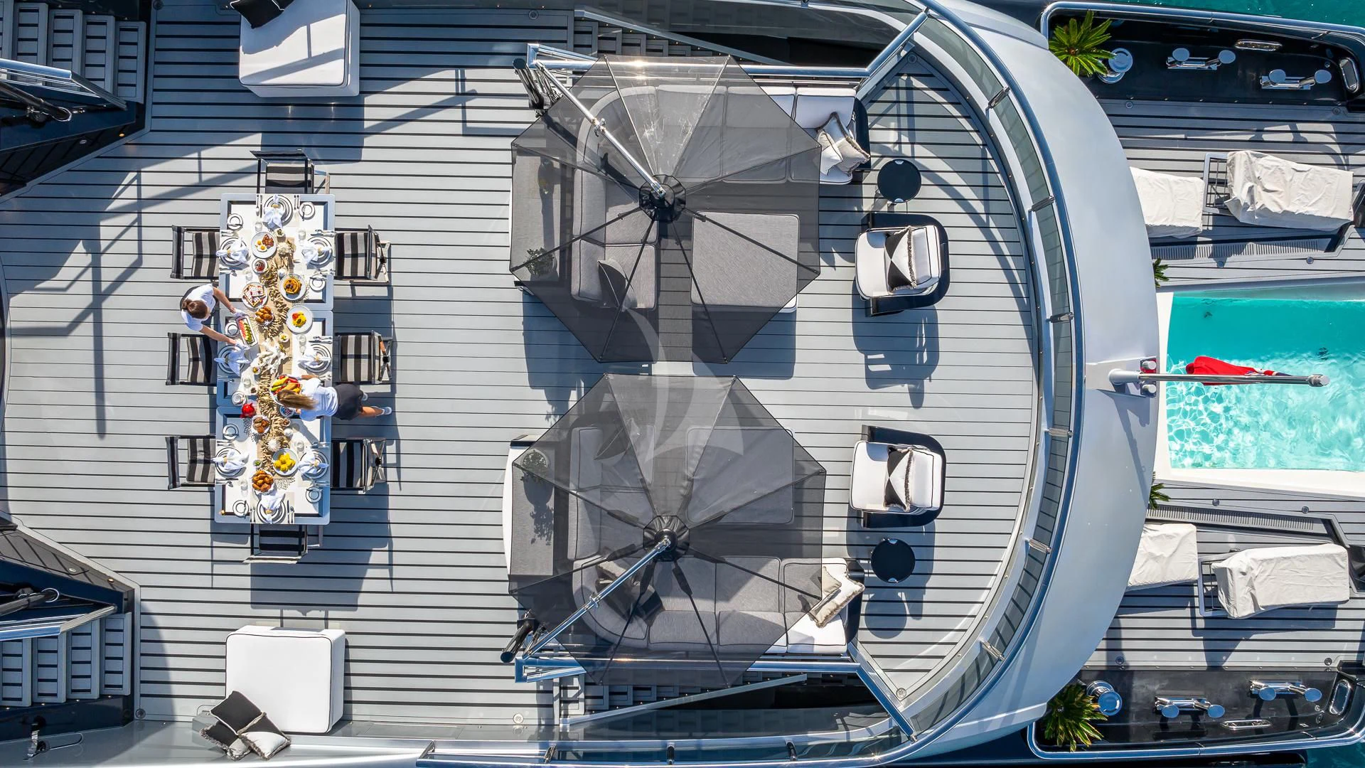 a large building with a large satellite dish on the roof aboard OKTO Yacht for Charter