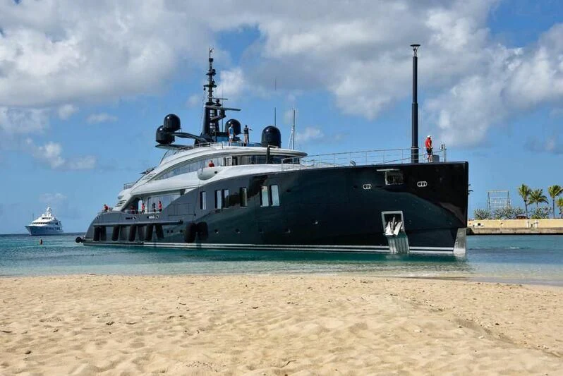 a boat on the beach aboard OKTO Yacht for Charter
