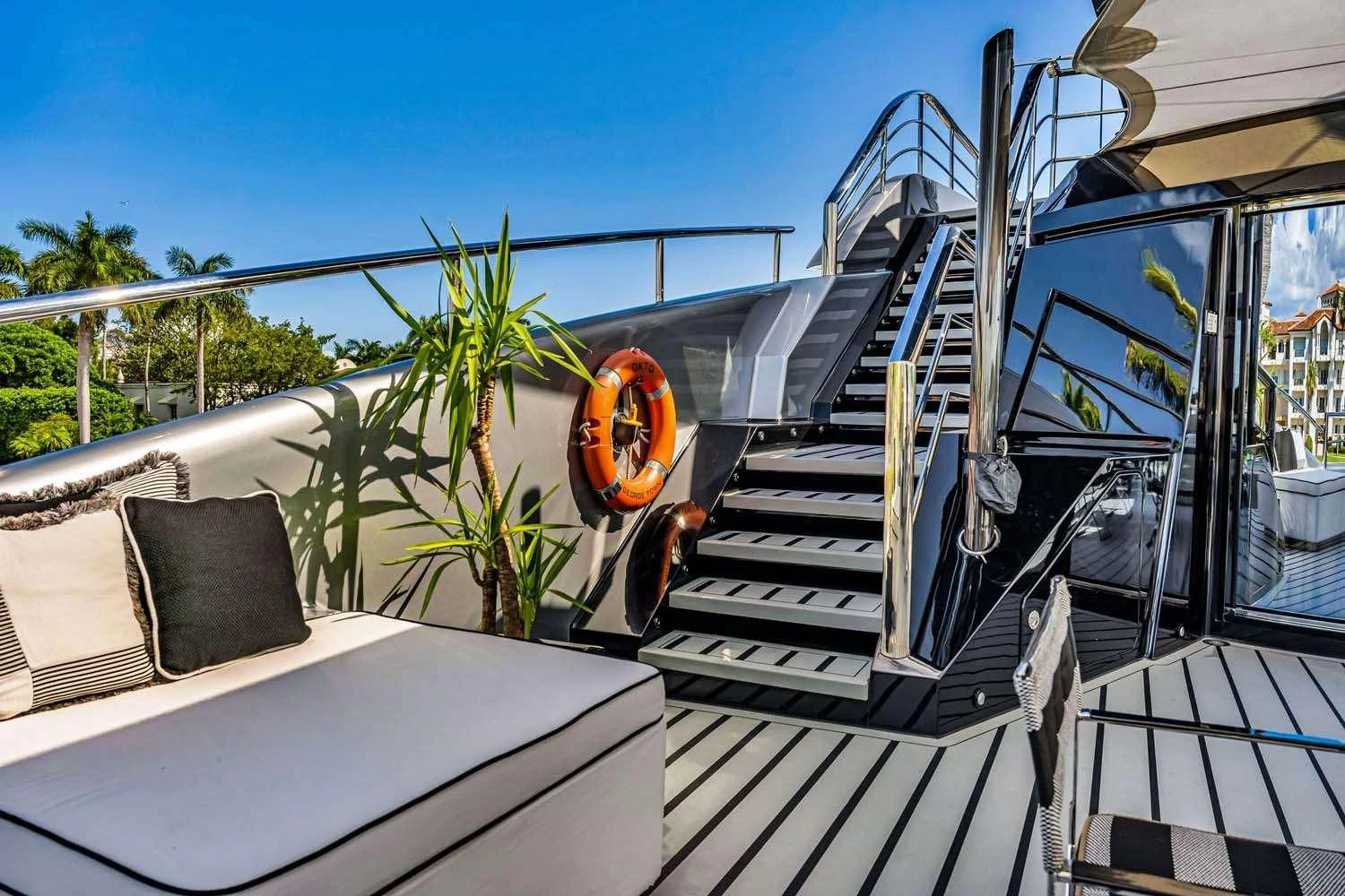 a metal object on a deck aboard OKTO Yacht for Charter