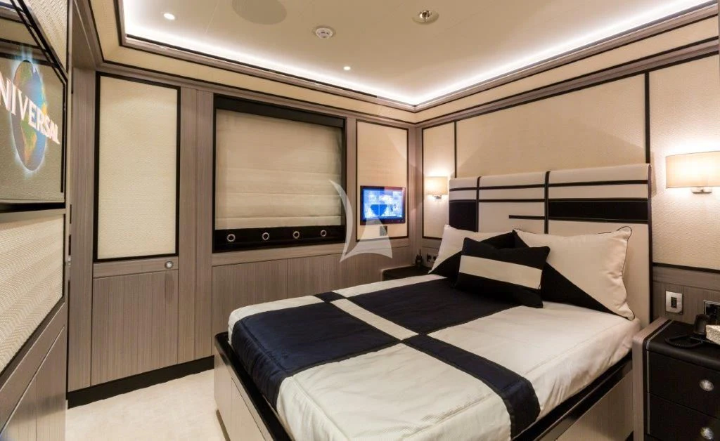 a bed in a room aboard OKTO Yacht for Charter