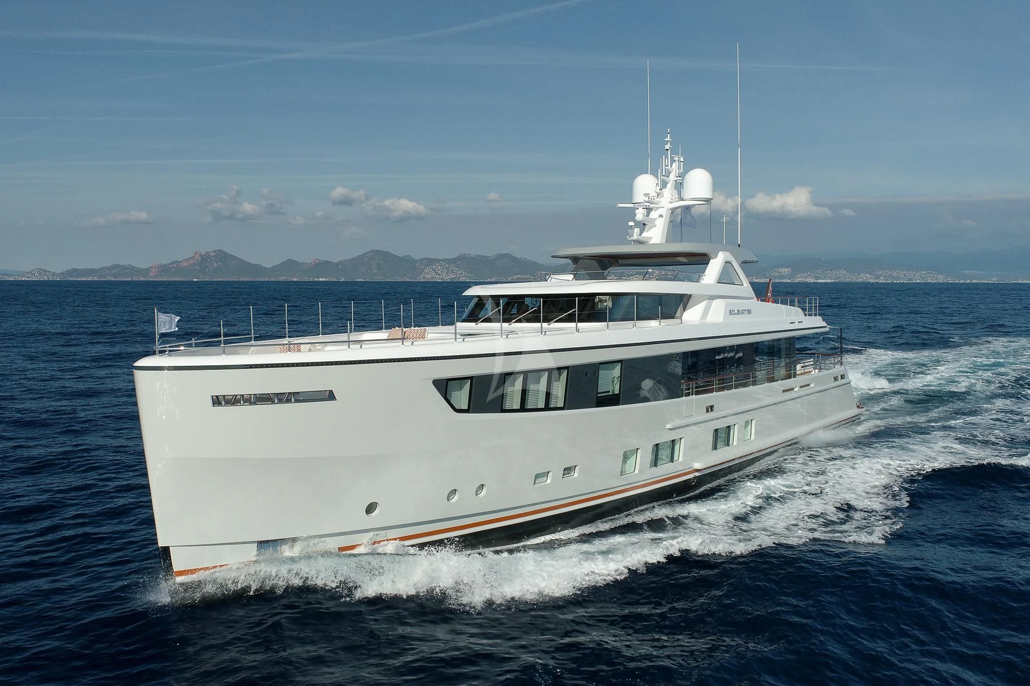 a large white boat aboard SOLEMATES Yacht for Sale