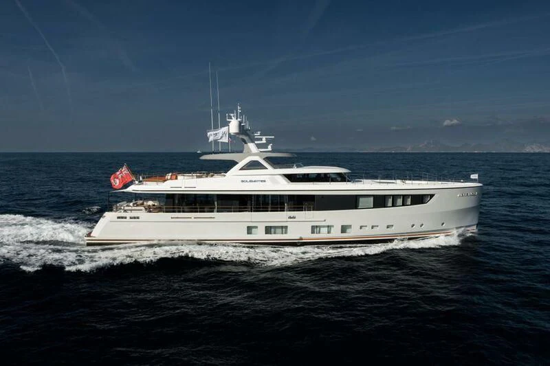 a large white boat in the water aboard SOLEMATES Yacht for Sale