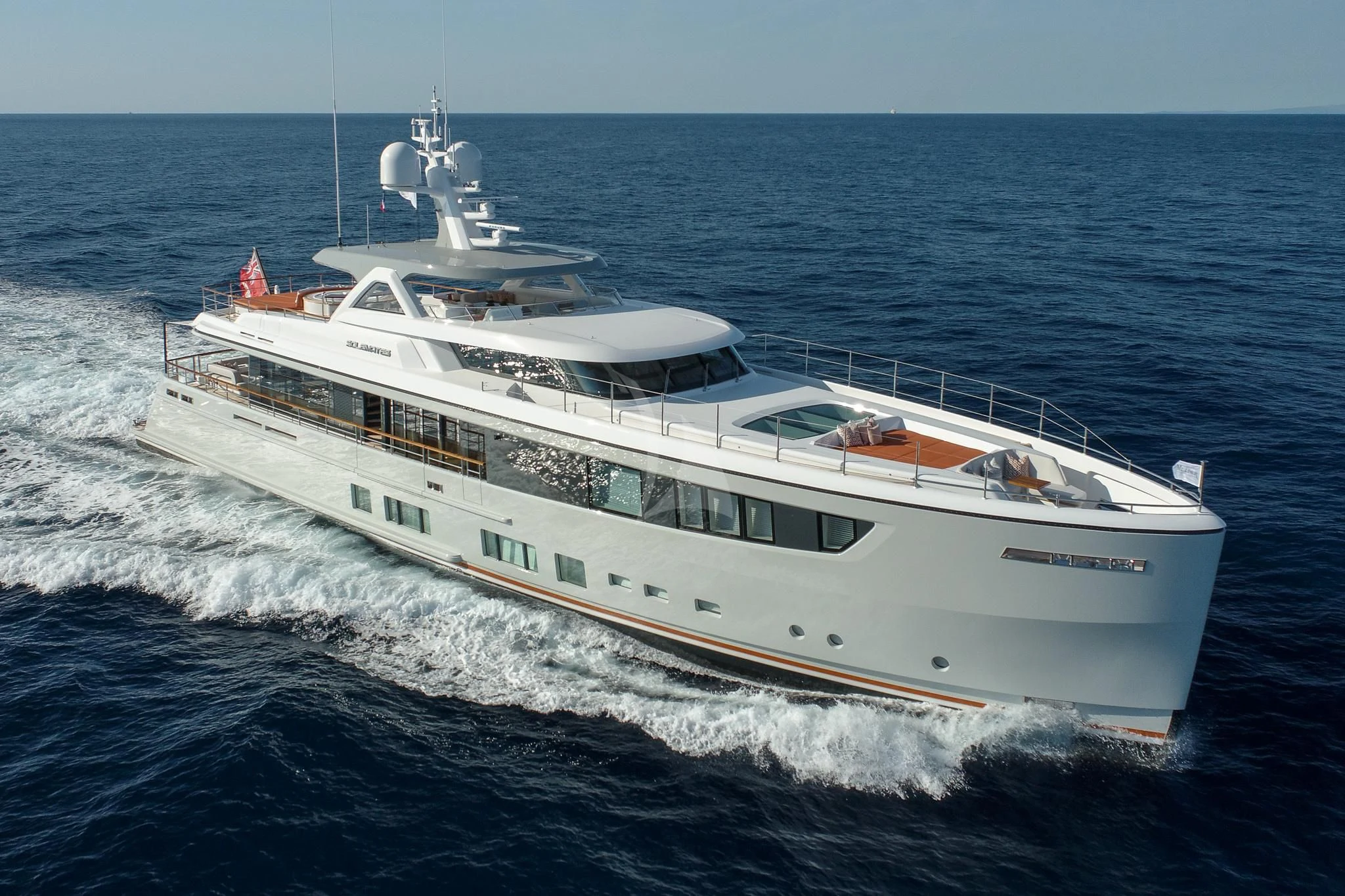 a large white ship aboard SOLEMATES Yacht for Sale