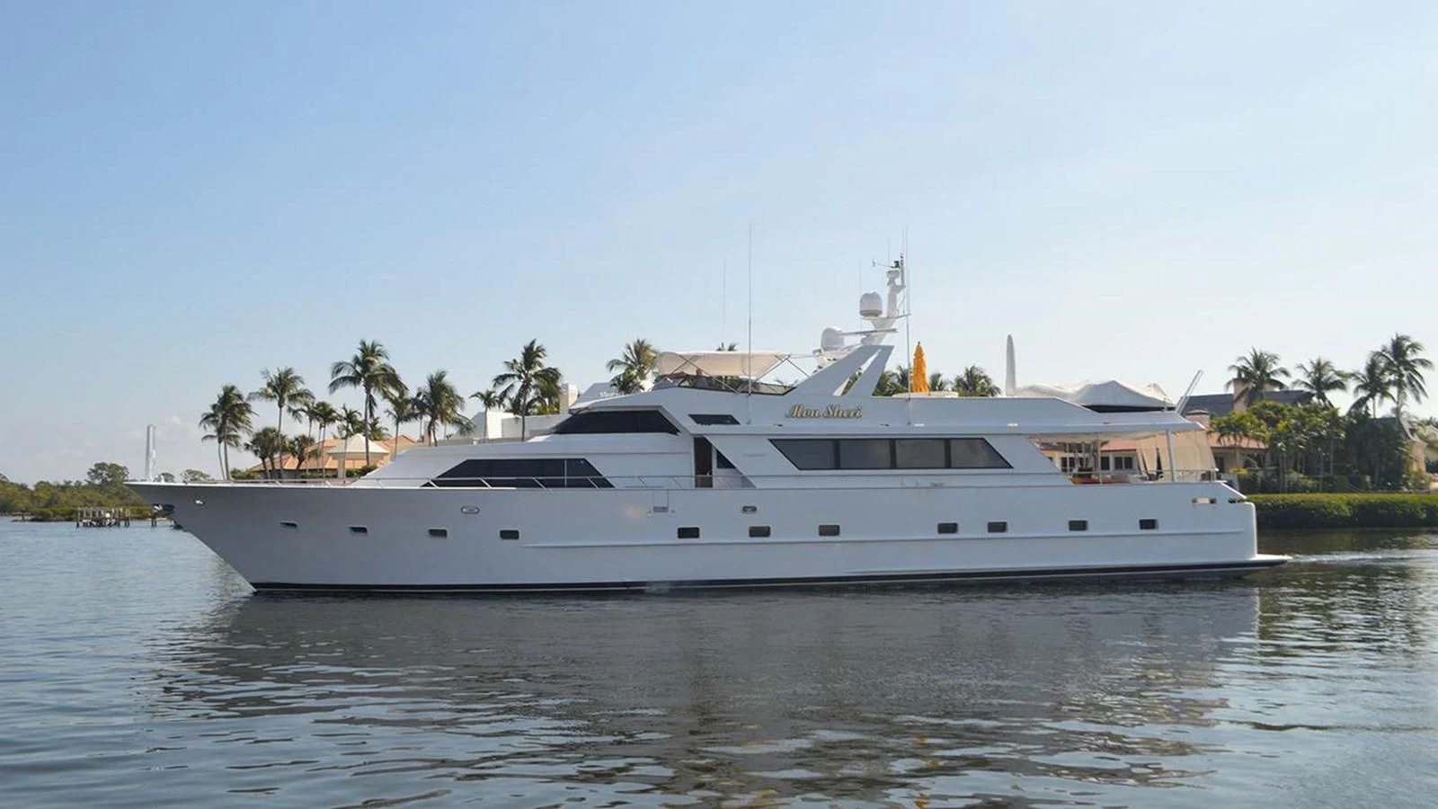 a large white boat on the water aboard MON SHERI Yacht for Sale