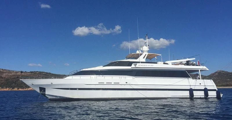 a white yacht on the water aboard HEARTBEAT OF LIFE Yacht for Sale