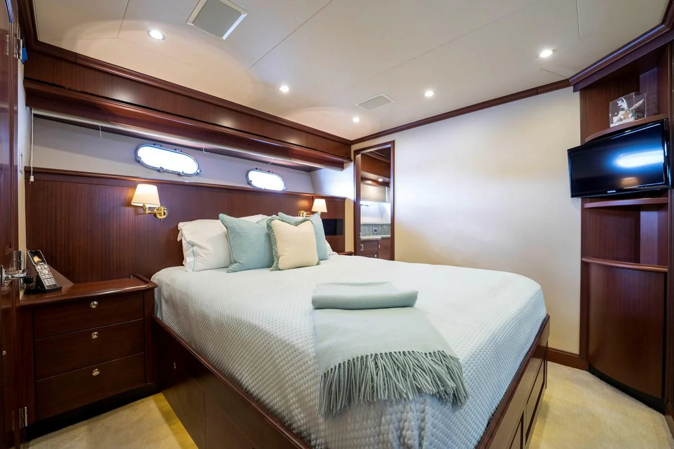 a bed in a room aboard FINAL FINAL Yacht for Sale
