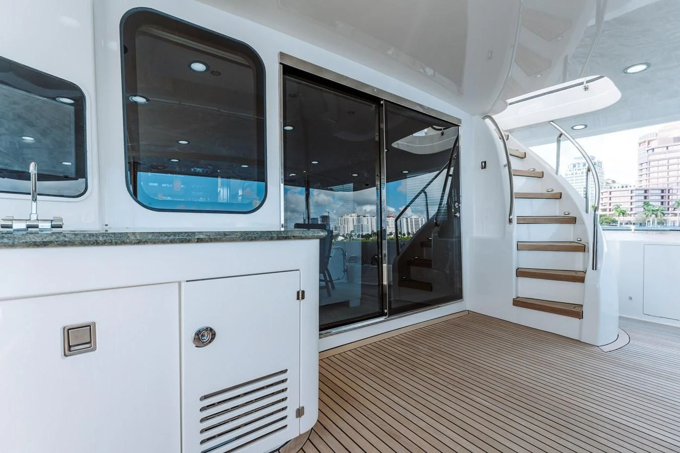 a train with doors open aboard FINAL FINAL Yacht for Sale