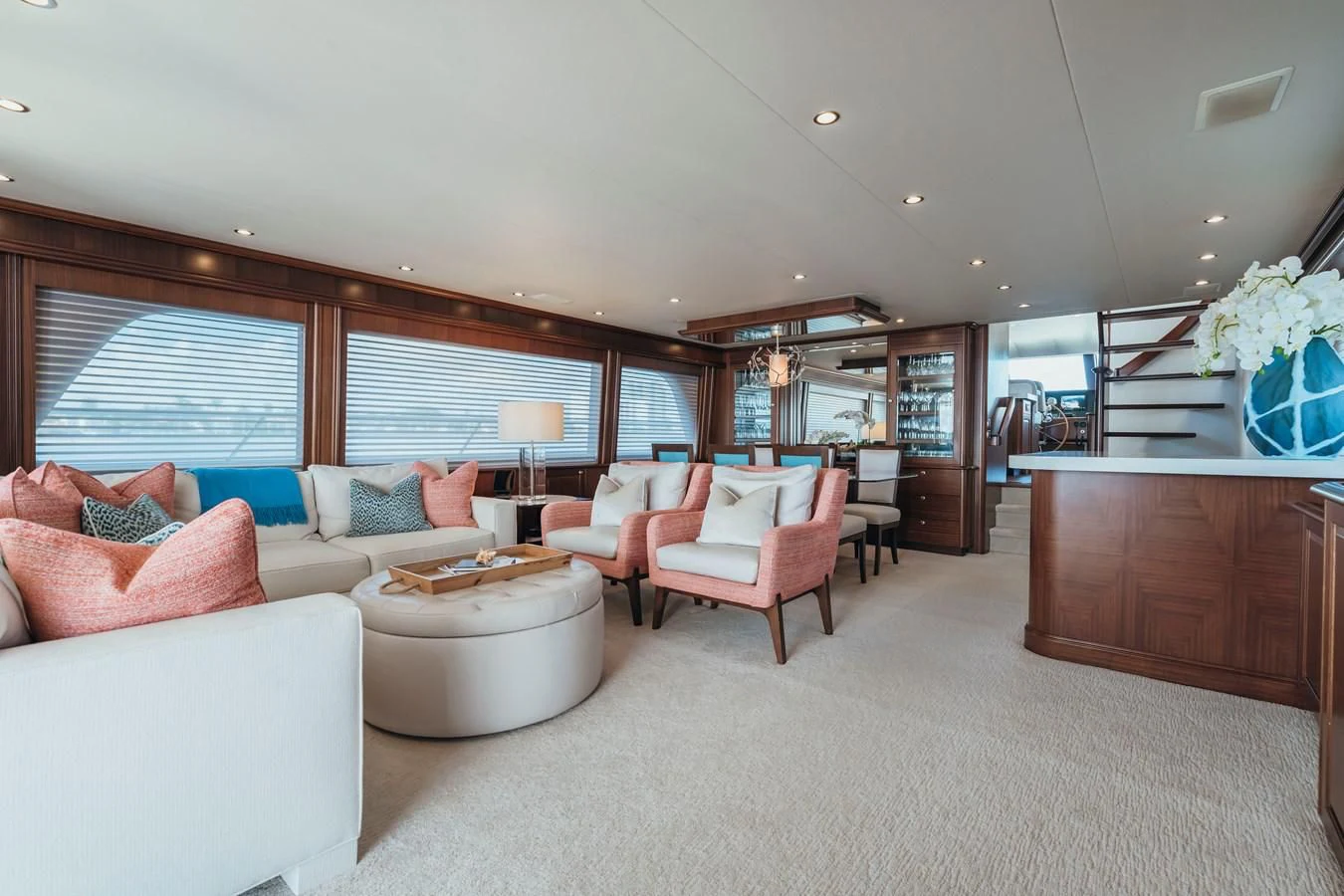 a living room with a couch and a table aboard FINAL FINAL Yacht for Sale