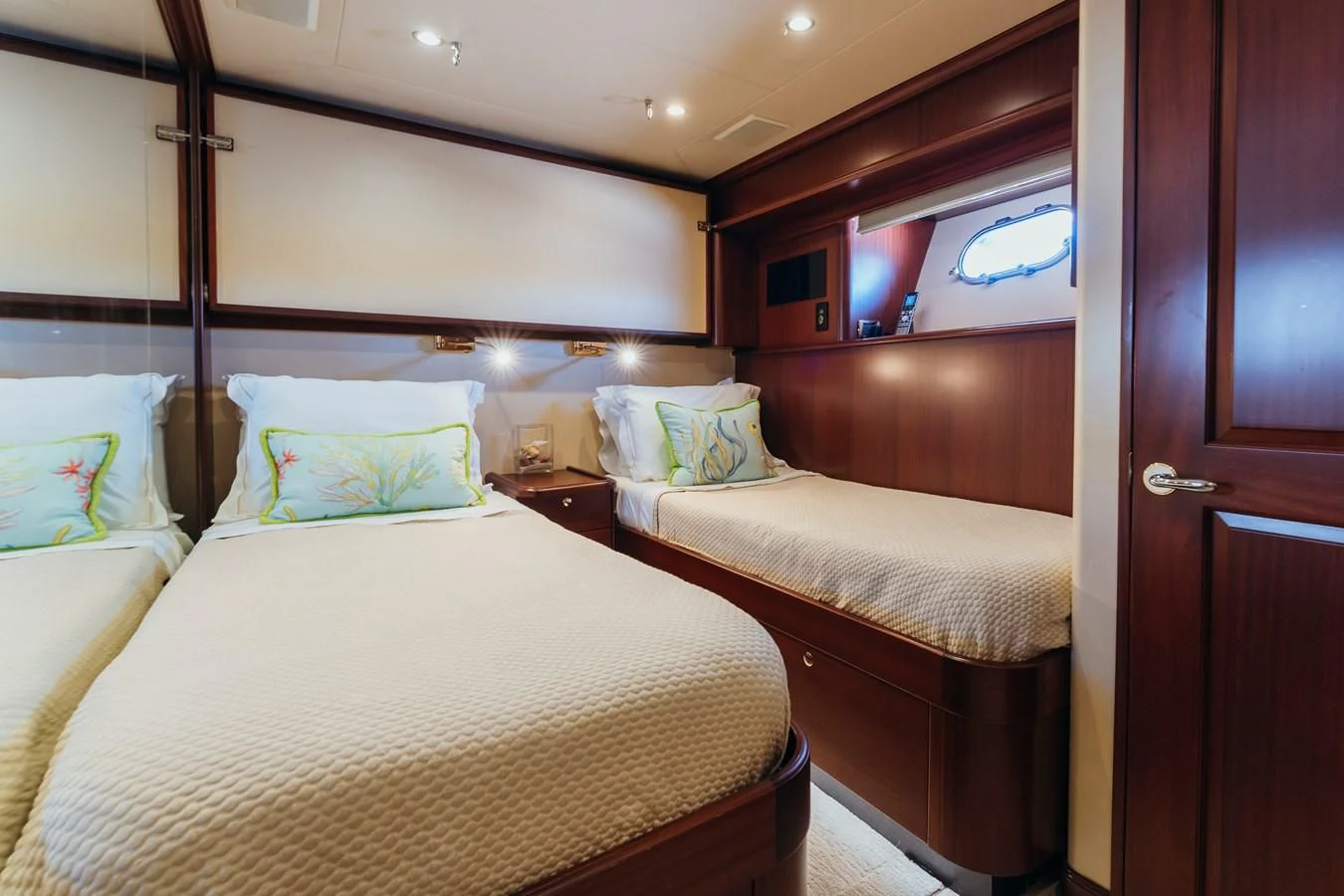 a room with two beds aboard FINAL FINAL Yacht for Sale