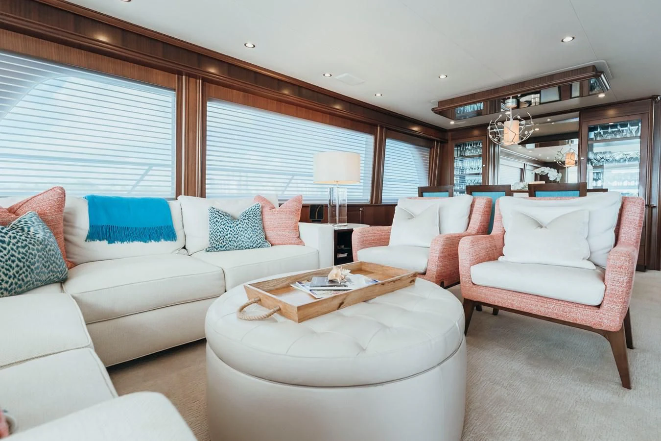 a living room with a couch and a table aboard FINAL FINAL Yacht for Sale