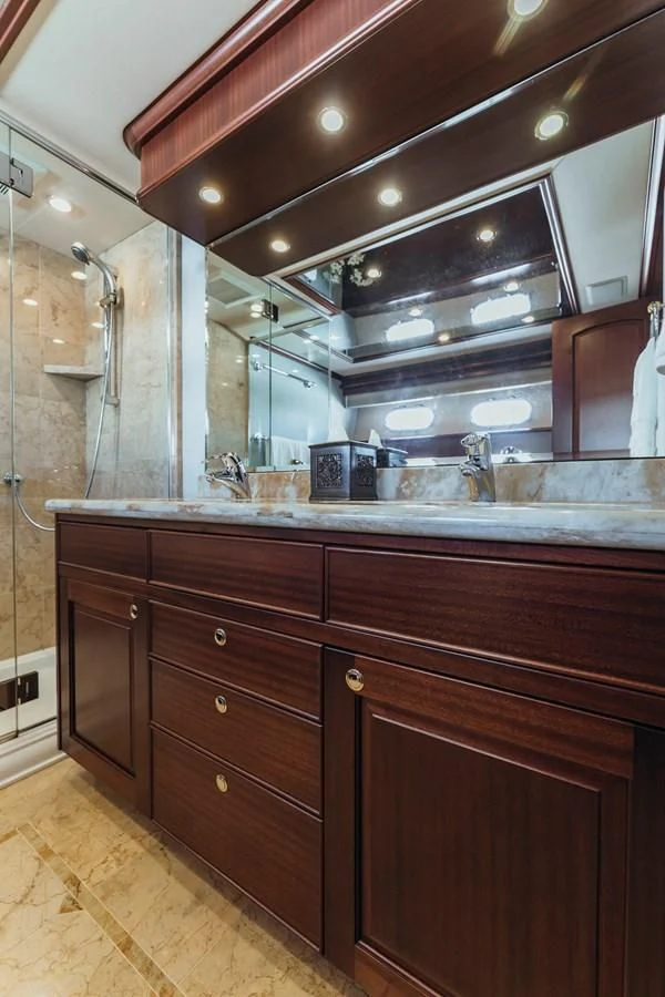 a kitchen with a large counter aboard FINAL FINAL Yacht for Sale