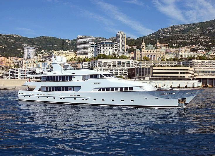 a large white boat in the water aboard AMORAZUR II Yacht for Sale