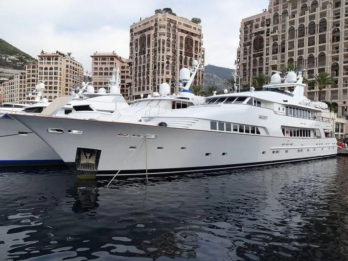 a white boat in the water aboard AMORAZUR II Yacht for Sale