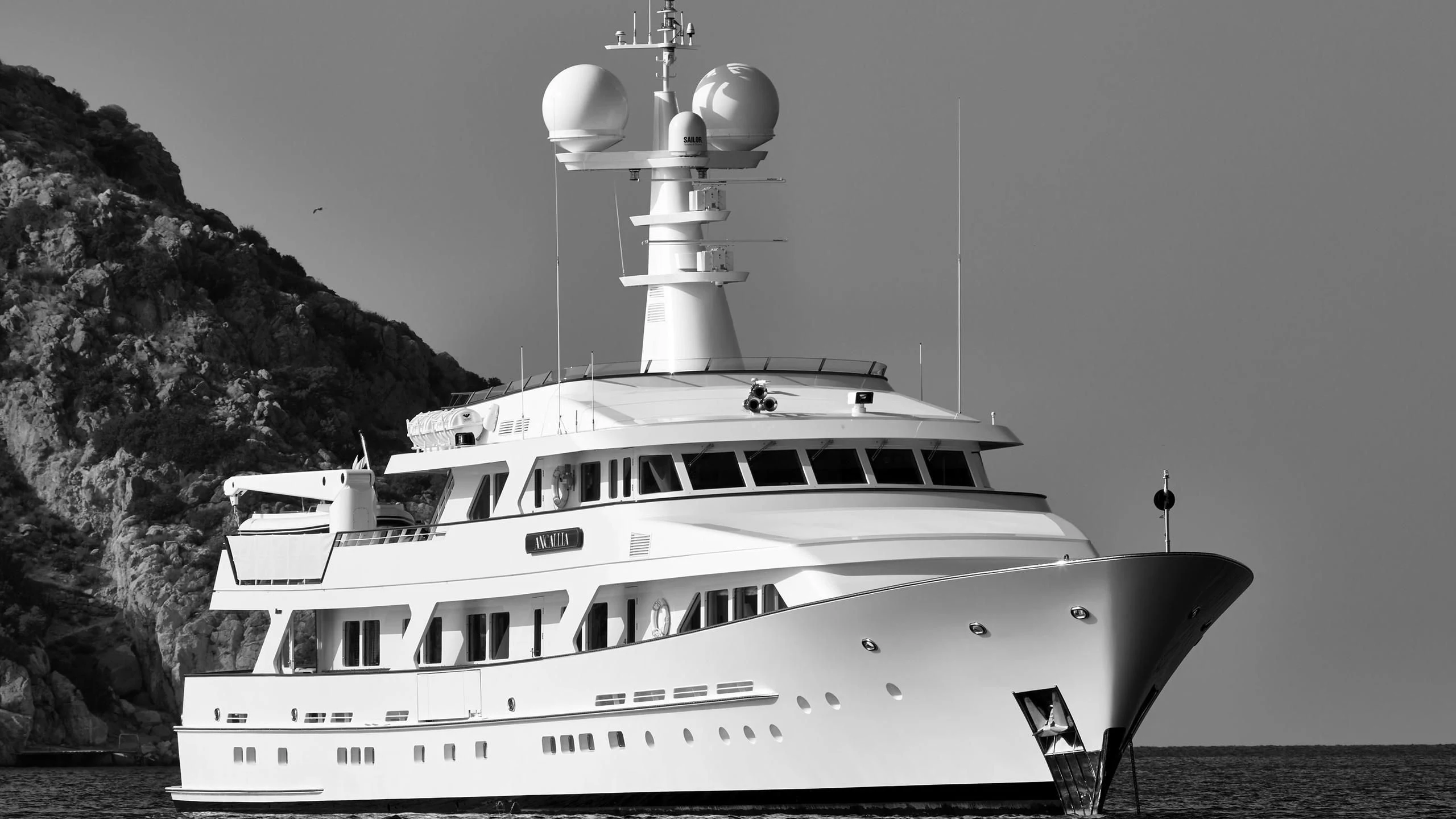 a large white boat aboard ANCALLIA Yacht for Sale