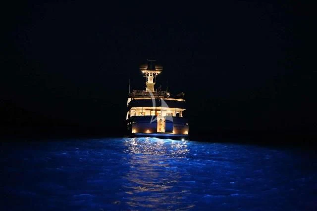 a large ship in the water aboard ANCALLIA Yacht for Sale