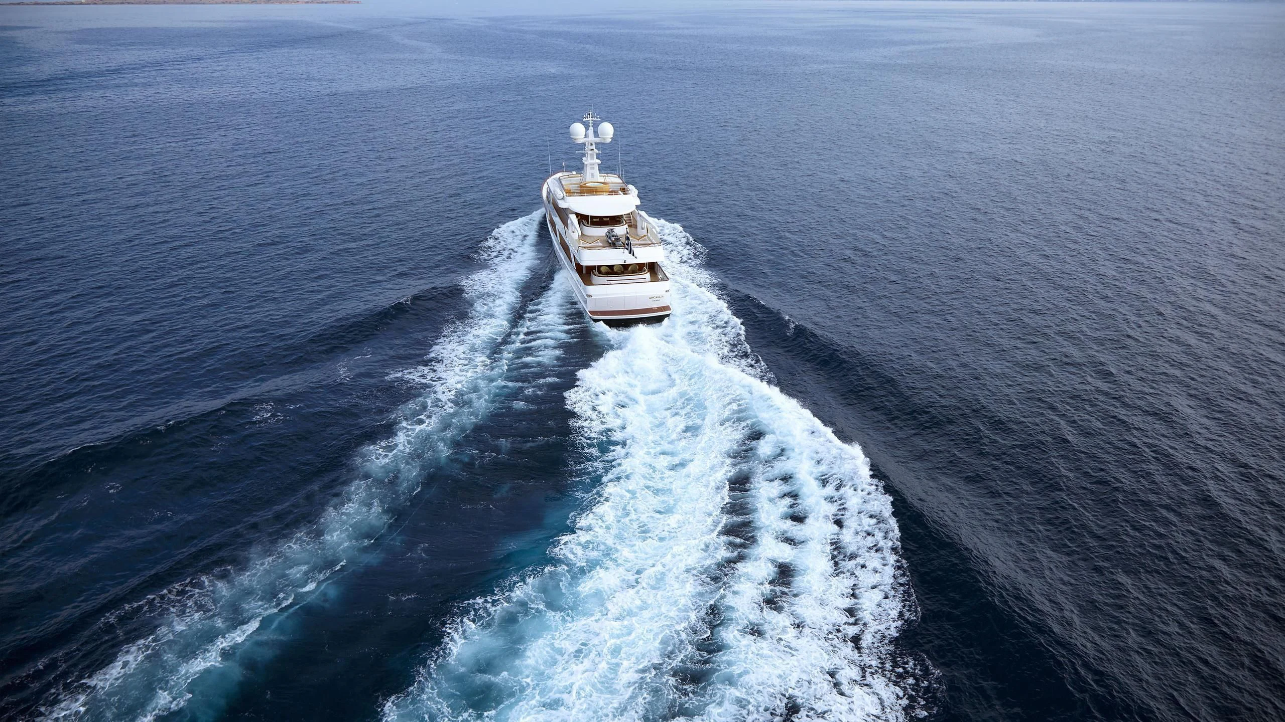 a ship in the ocean aboard ANCALLIA Yacht for Sale