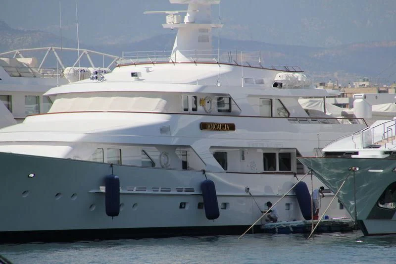 a large white yacht aboard ANCALLIA Yacht for Sale