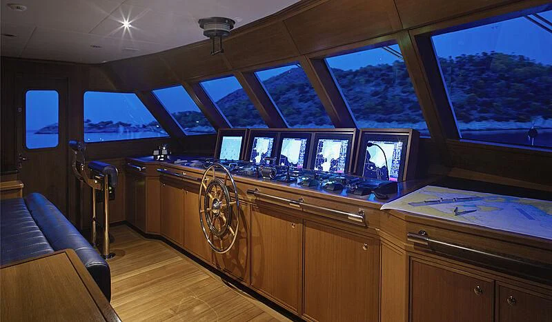 a room with a large wooden desk aboard ANCALLIA Yacht for Sale
