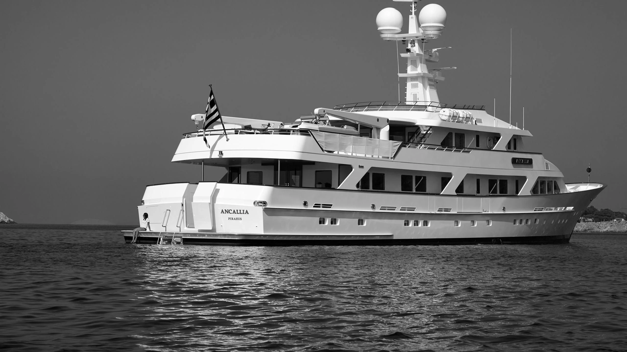 a large boat in the water aboard ANCALLIA Yacht for Sale