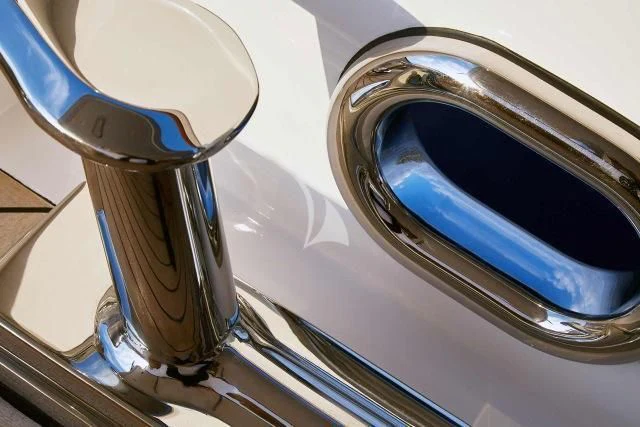 a pair of glasses on a table aboard ANCALLIA Yacht for Sale