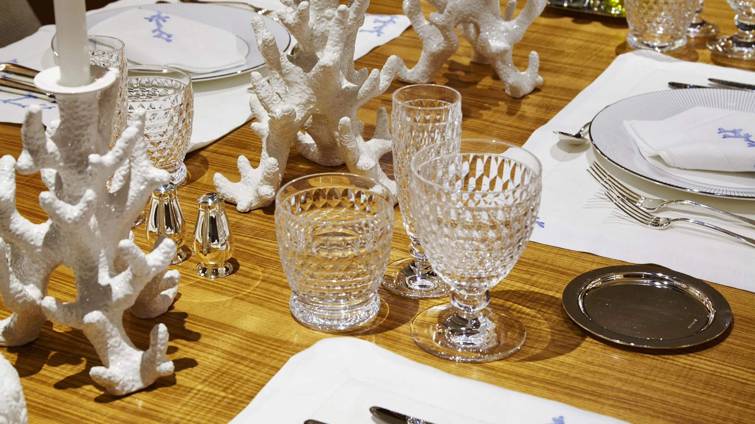 a table with a set of glasses and a skull on it aboard ANCALLIA Yacht for Sale