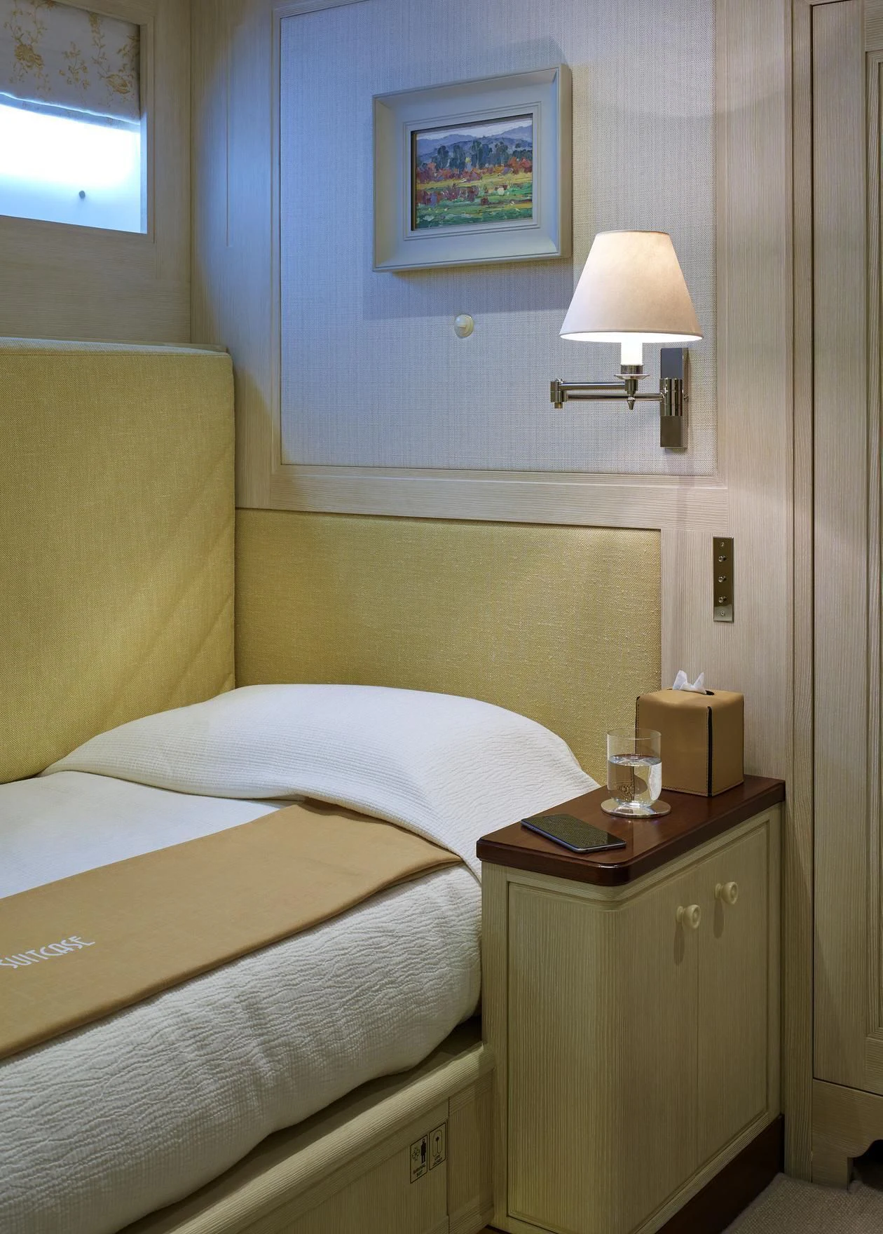 a room with two beds aboard ANCALLIA Yacht for Sale