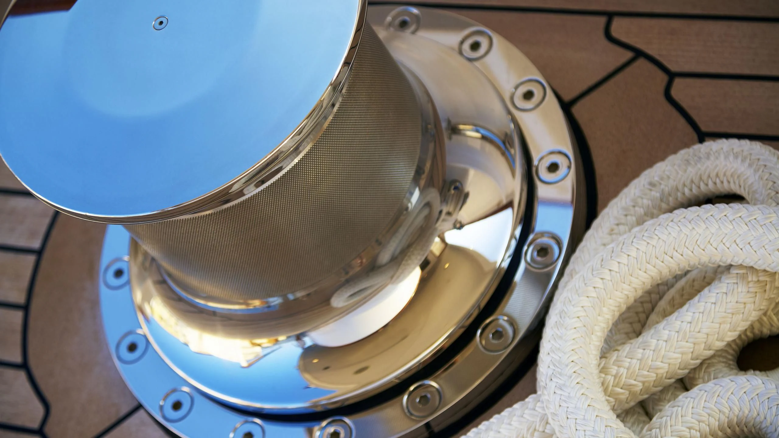 a pair of silver and blue drums aboard ANCALLIA Yacht for Sale