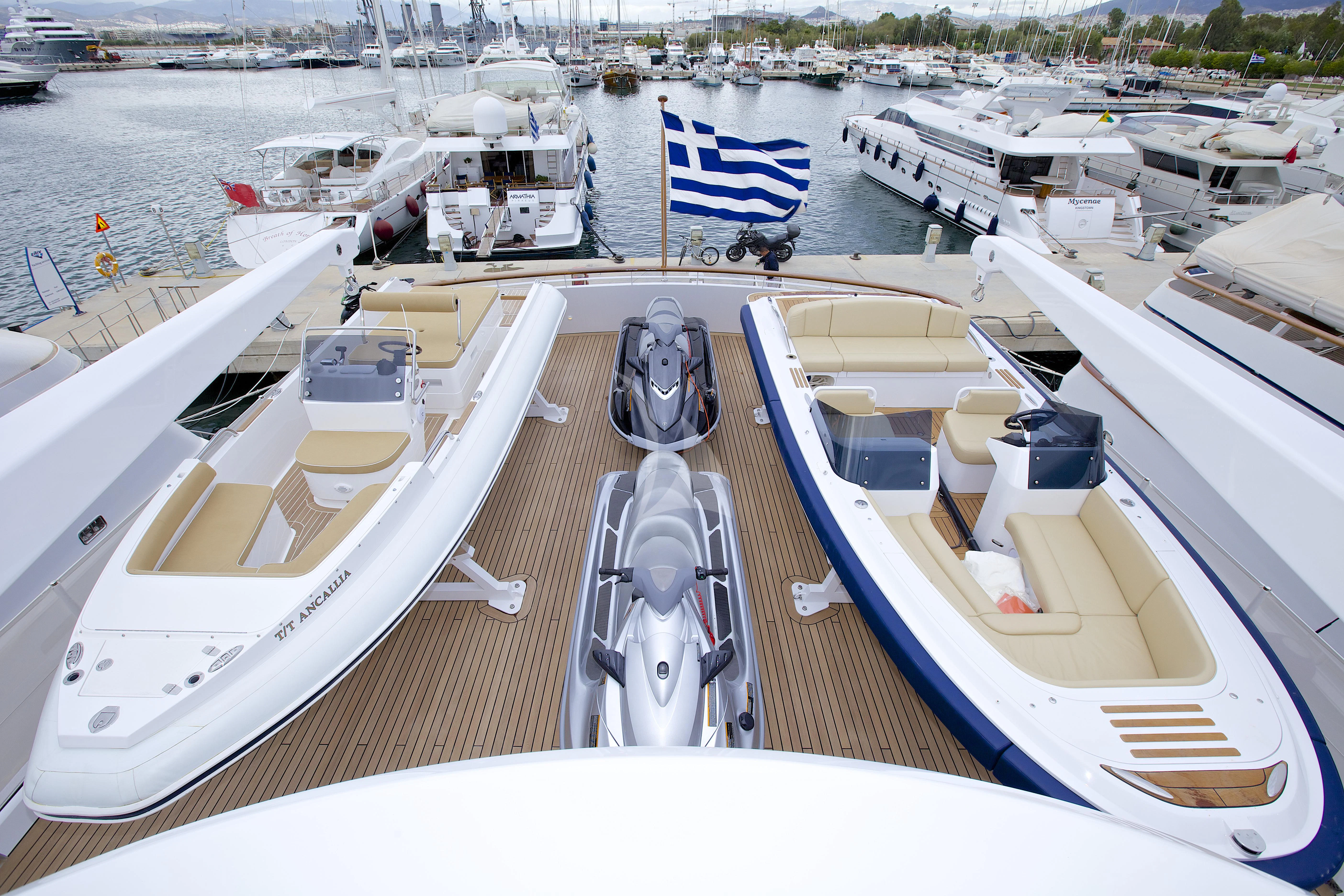 a boat parked on the dock aboard ANCALLIA Yacht for Sale