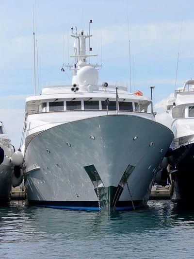 a large white boat aboard ANCALLIA Yacht for Sale