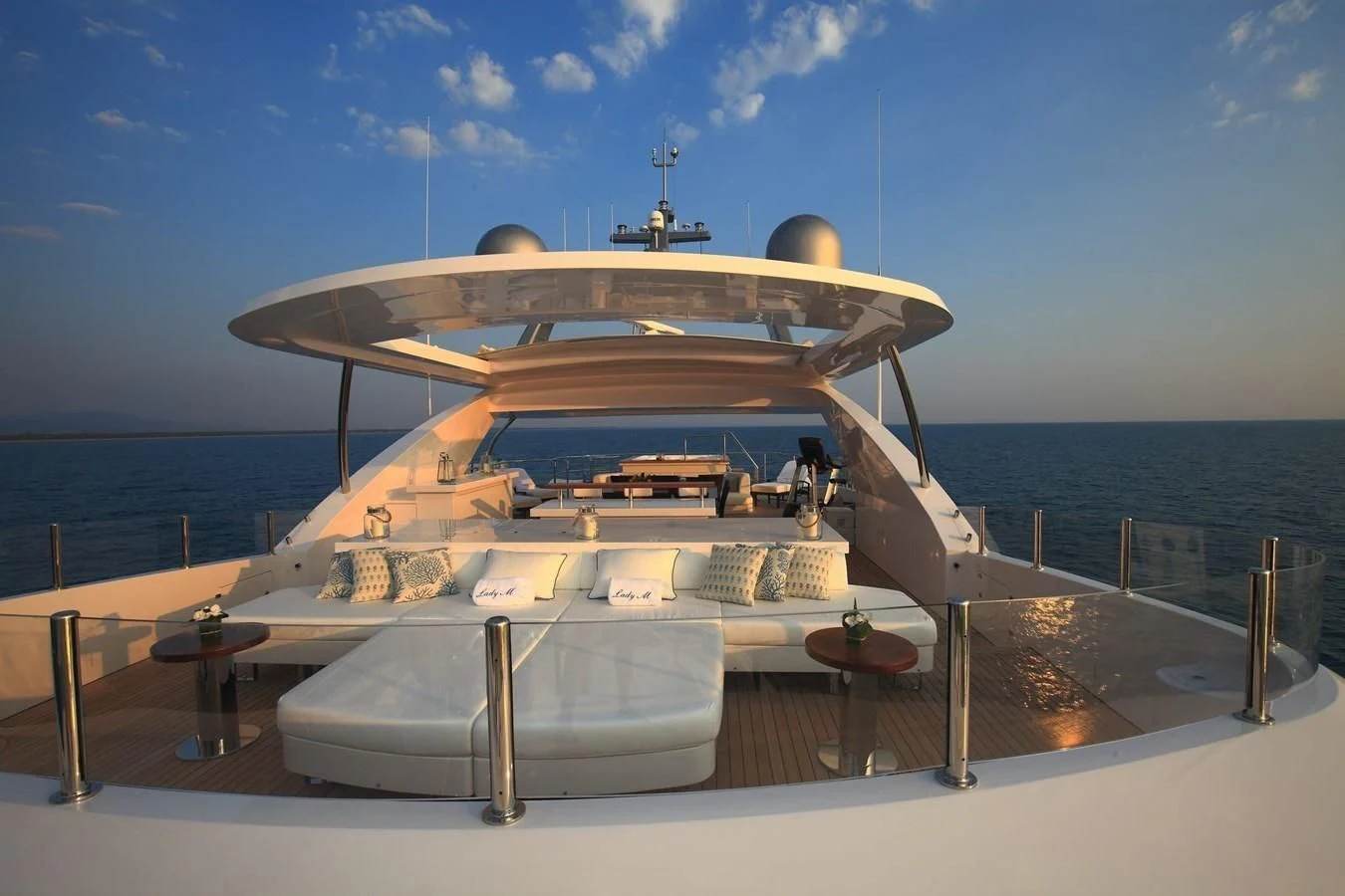 a large ship on a deck aboard LADY MRD Yacht for Charter
