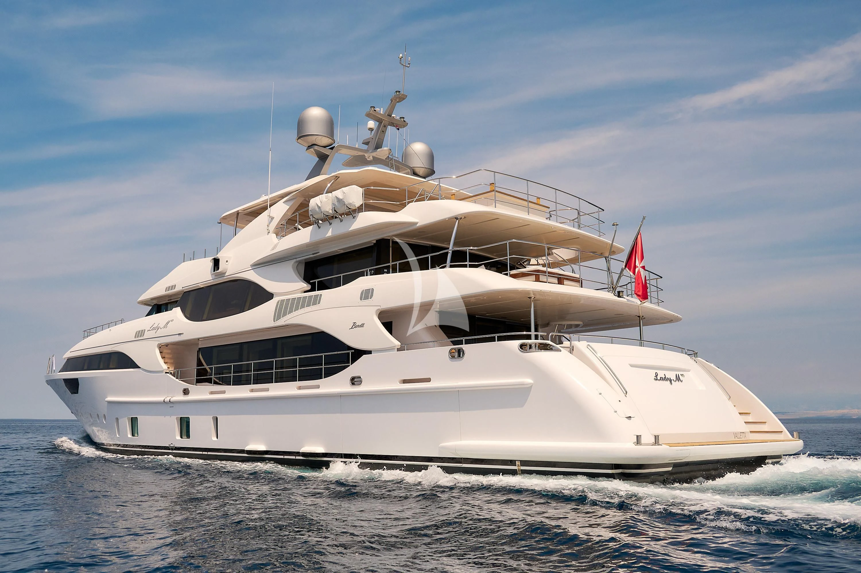 a white yacht on the water aboard LADY MRD Yacht for Charter