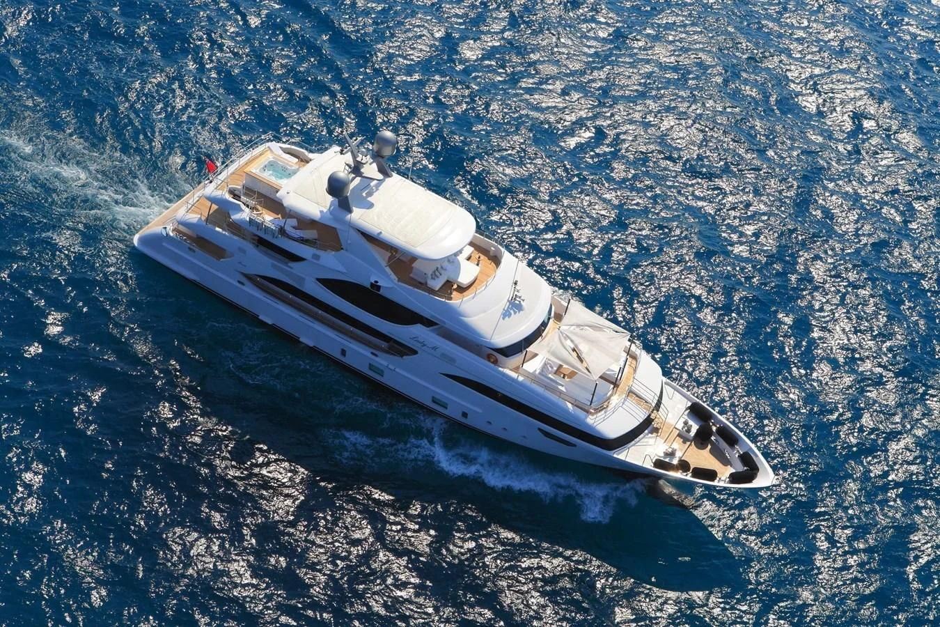 a space ship in the water aboard LADY MRD Yacht for Charter