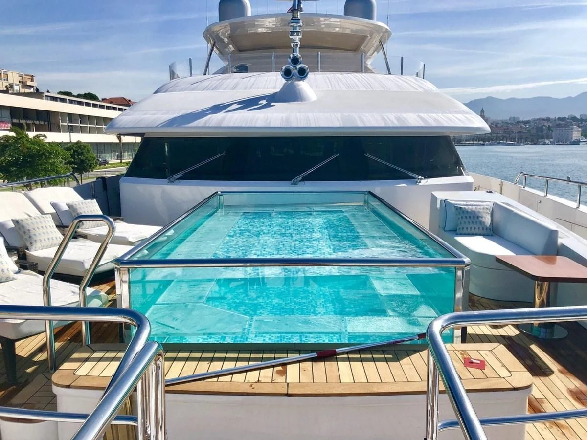 a large swimming pool aboard LADY MRD Yacht for Charter