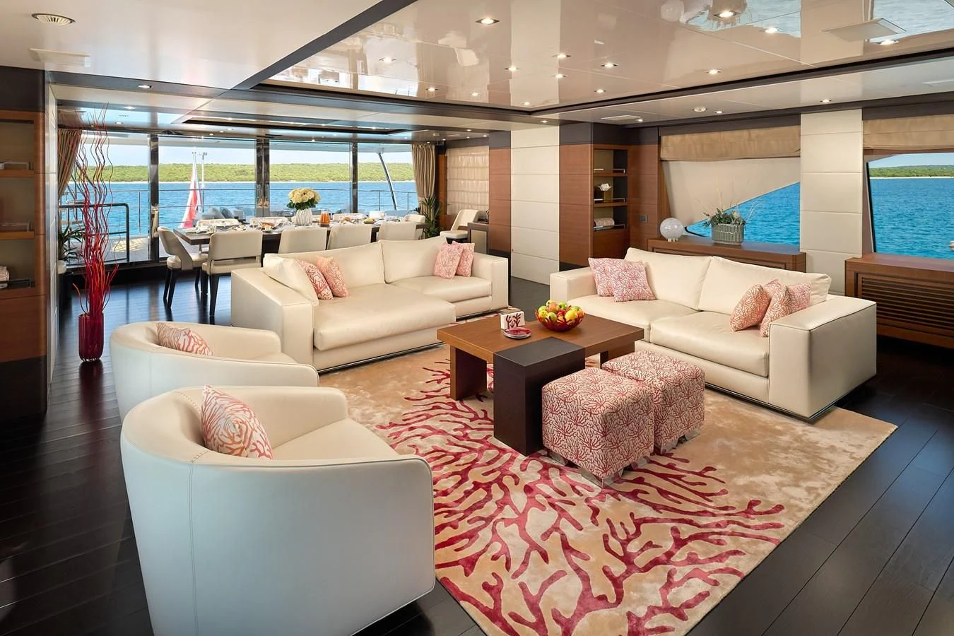 a living room with a large window aboard LADY MRD Yacht for Charter
