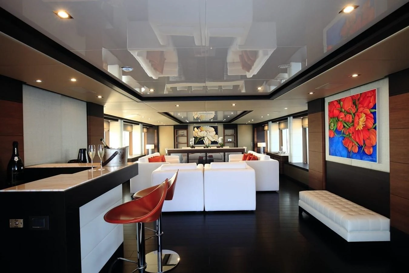 a modern looking living room aboard LADY MRD Yacht for Charter