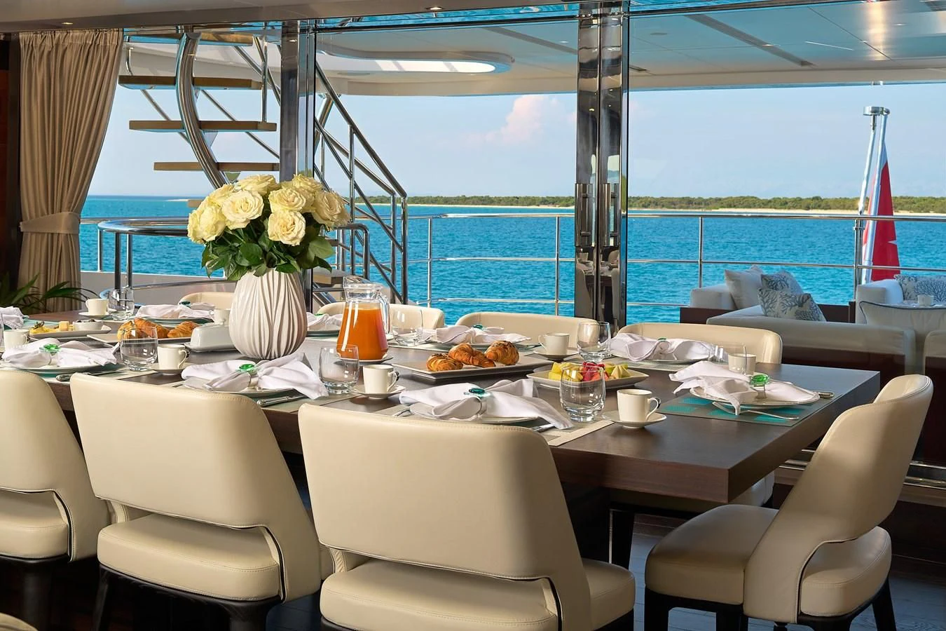 a table with food on it aboard LADY MRD Yacht for Charter