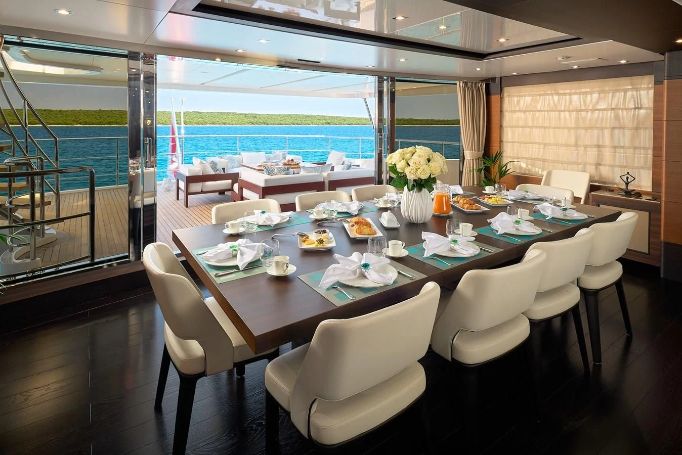 a table set for a meal aboard LADY MRD Yacht for Charter
