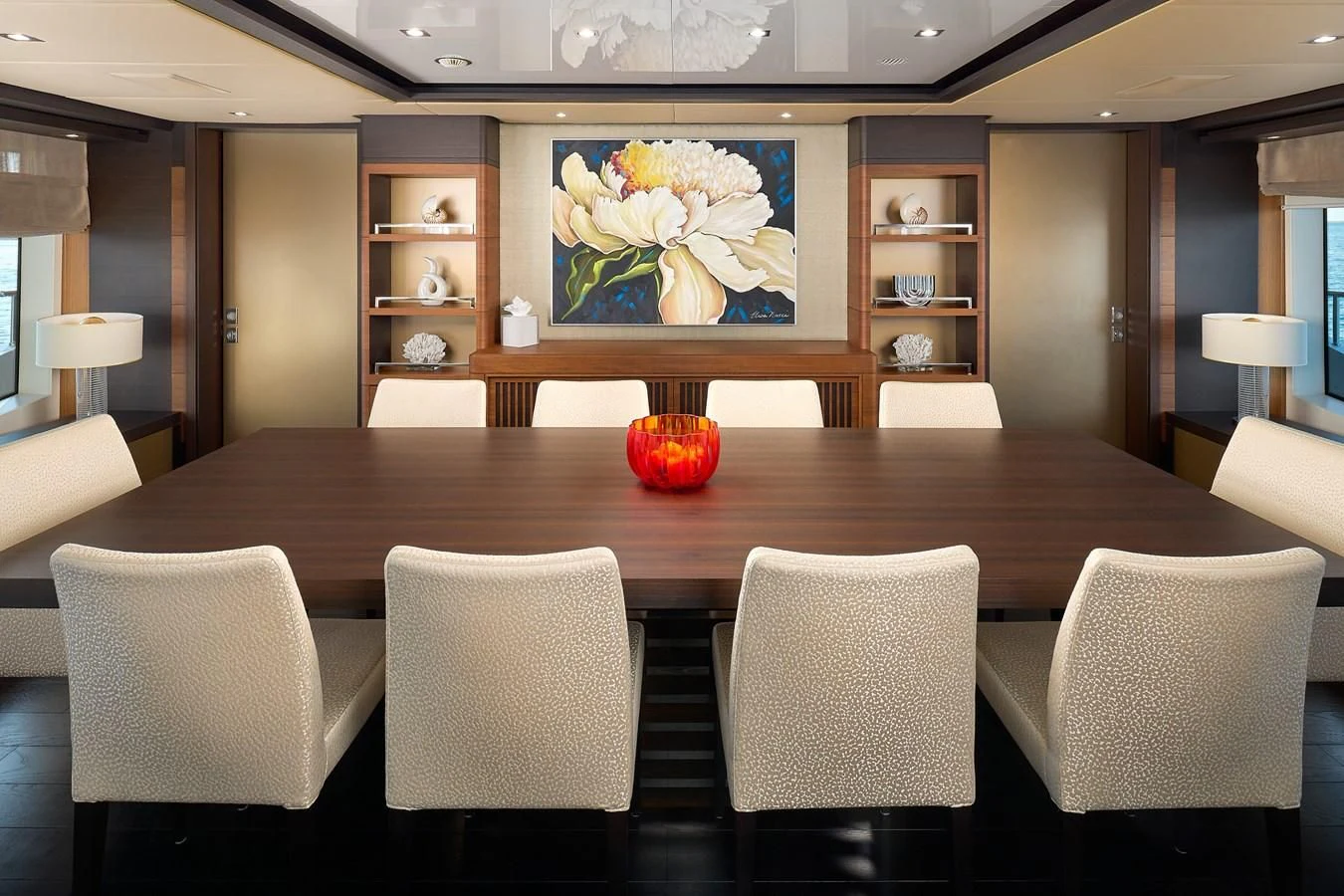 a large room with a table and chairs aboard LADY MRD Yacht for Charter