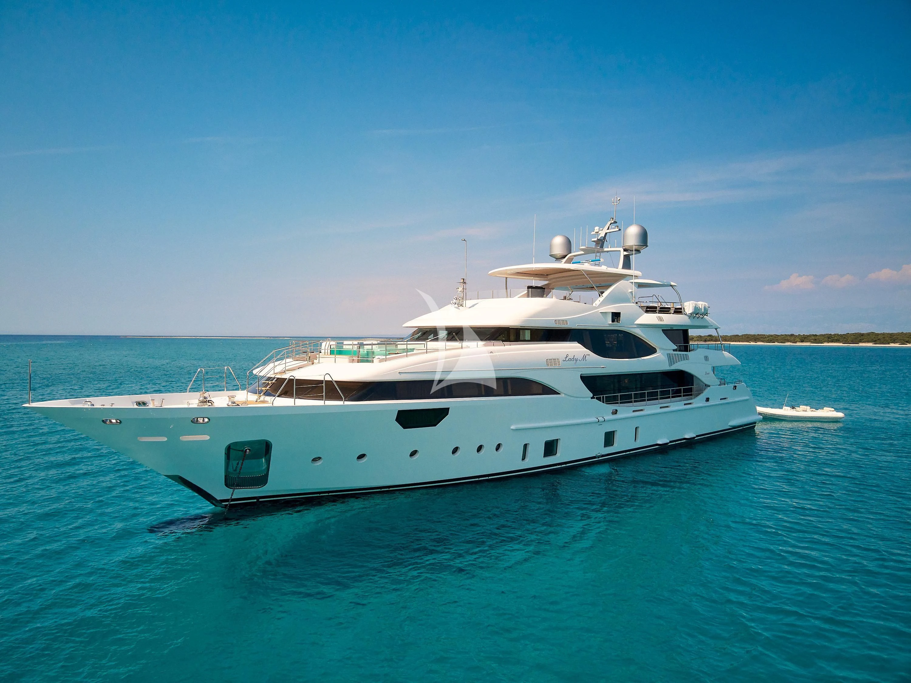 a white yacht in the water aboard LADY MRD Yacht for Charter