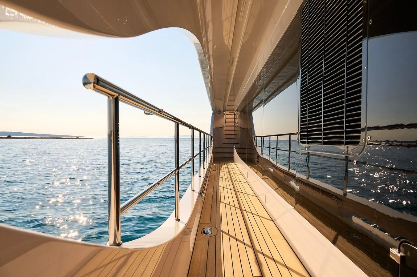 a wooden walkway over water aboard LADY MRD Yacht for Charter