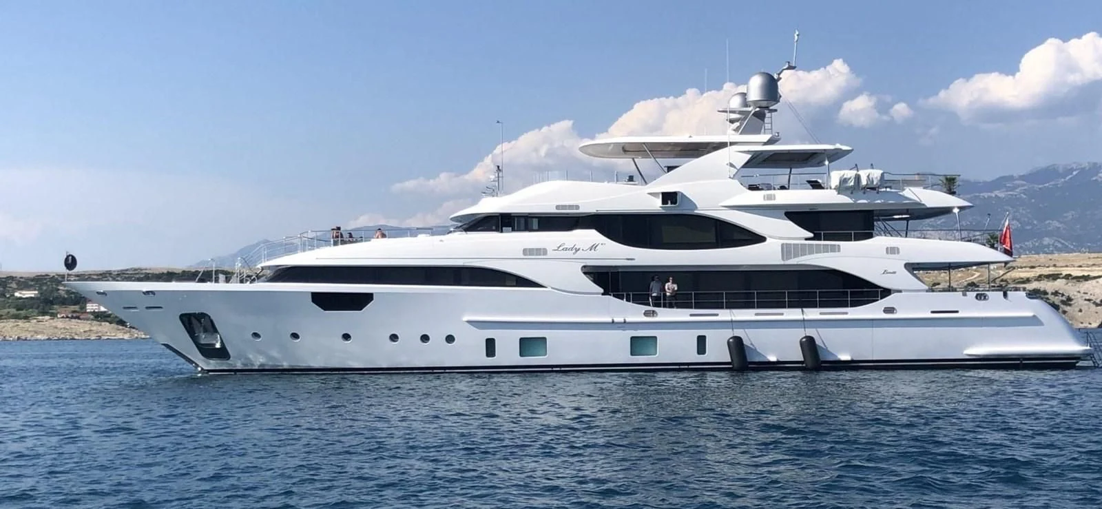 a white yacht on the water aboard LADY MRD Yacht for Charter