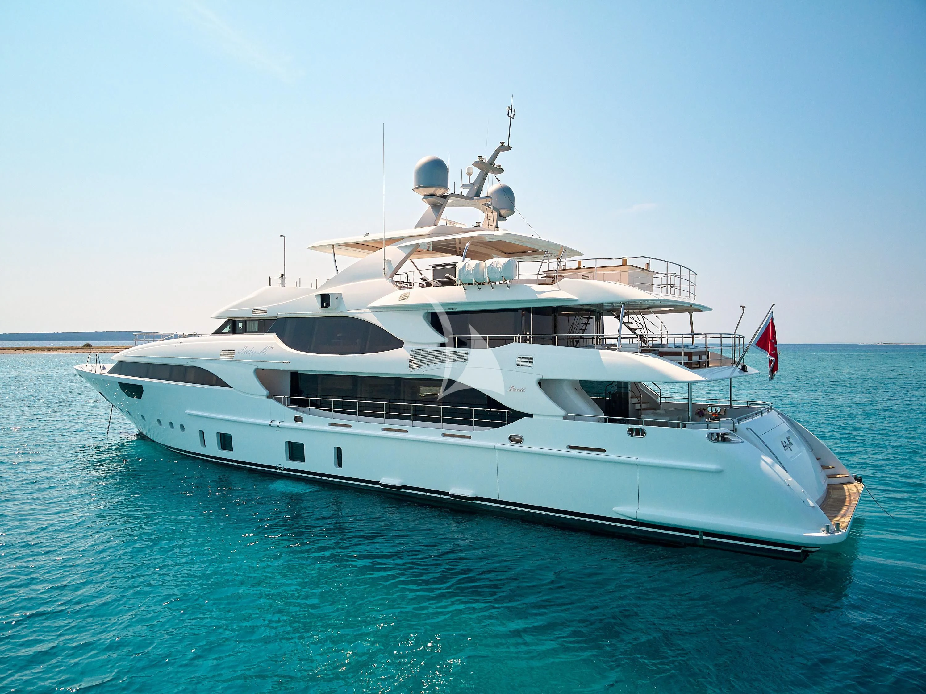 a white yacht on the water aboard LADY MRD Yacht for Charter
