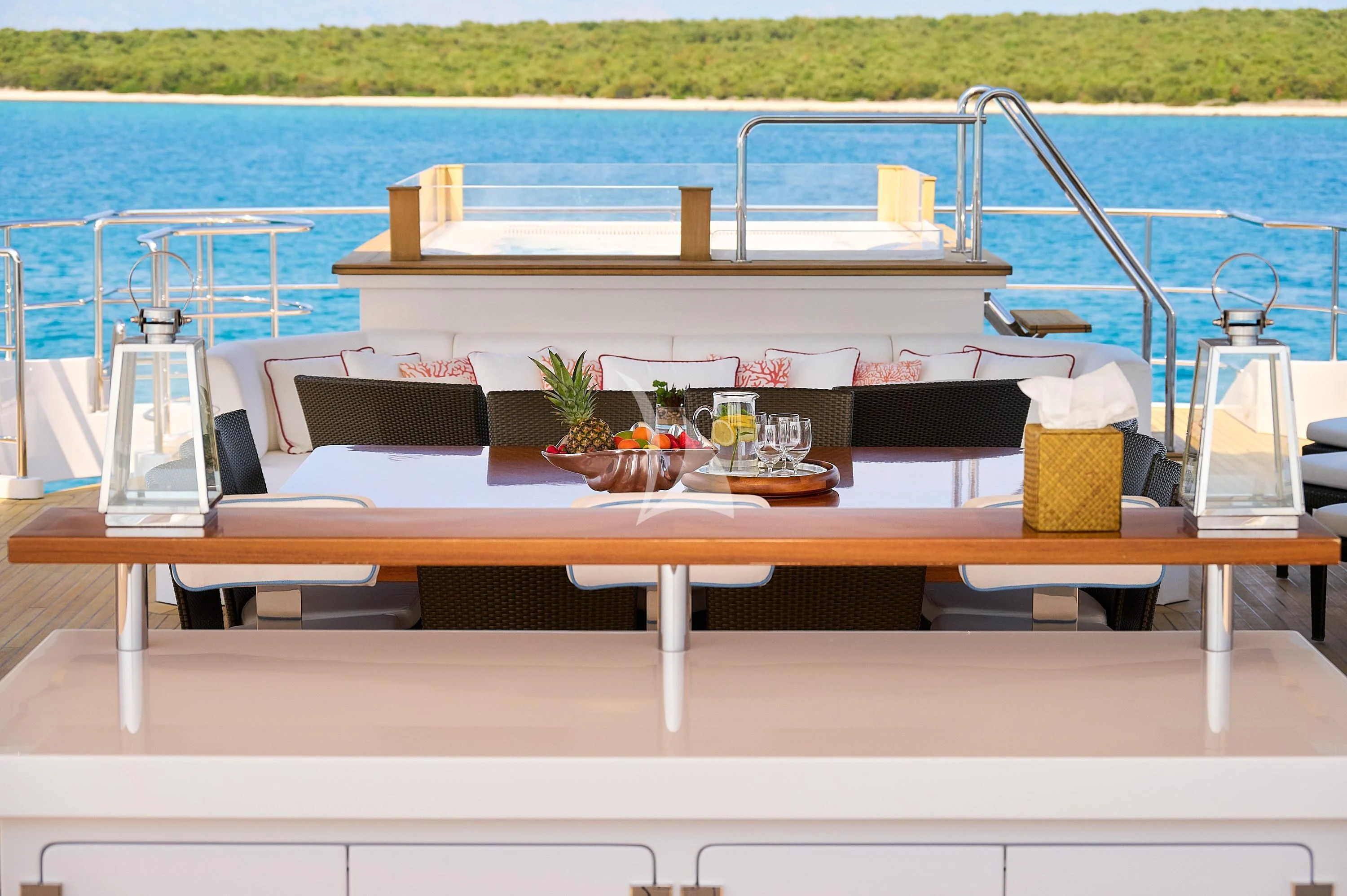 a table with food on it aboard LADY MRD Yacht for Charter