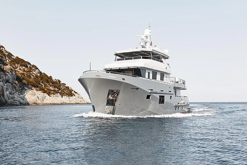 a white boat on the water aboard VERONIKA Yacht for Sale
