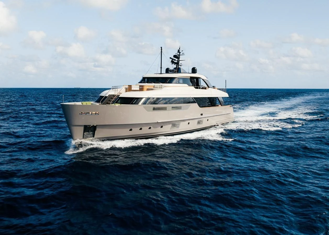 a white boat in the water aboard PEARL Yacht for Sale
